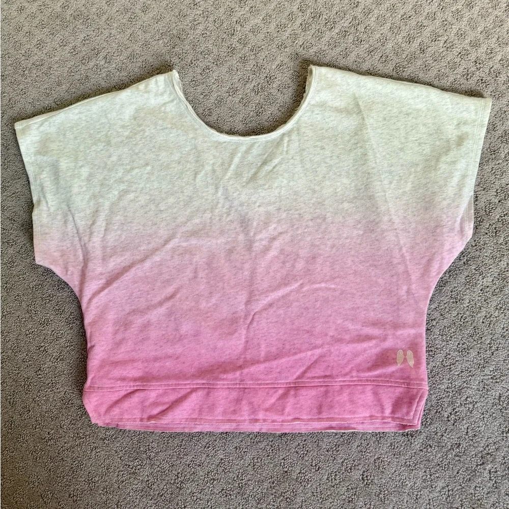 Victoria’s Secret heather grey & pink faded tie dye frayed flutter sleeves top